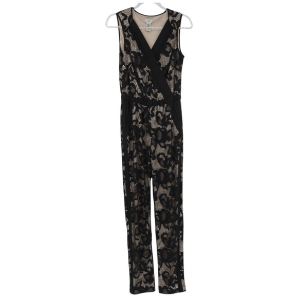 Cache Black Nude All Over Lace Evening Jumpsuit Sleeveless Size 2 Elegant Party - Picture 2 of 14